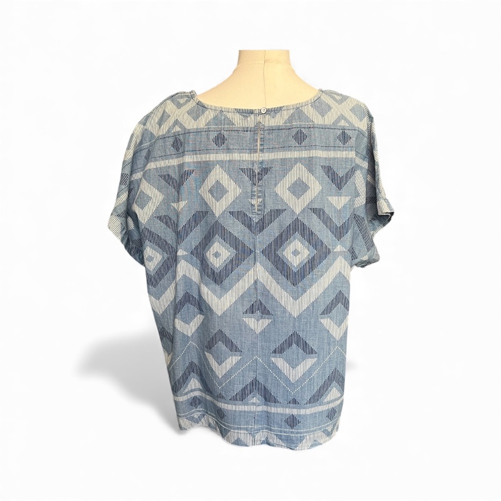 💙🤍 NWOT OLD NAVY Blue & White Print Boxy Short Sleeve Top | Sz XL - Picture 3 of 6